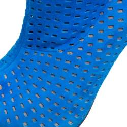 مملوكة مسبقًا Christian Louboutin Light Blue Perforated Suede Jennifer Wrap Boots Size 41