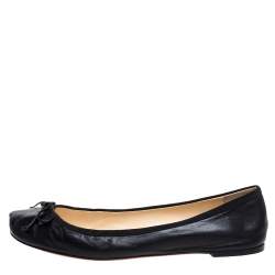 Pre Owned Christian Louboutin Black Leather Rosella Bow Ballet Flats Size 40