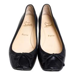 Pre Owned Christian Louboutin Black Leather Rosella Bow Ballet Flats Size 40