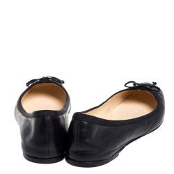 Pre Owned Christian Louboutin Black Leather Rosella Bow Ballet Flats Size 40