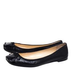Pre Owned Christian Louboutin Black Leather Rosella Bow Ballet Flats Size 40