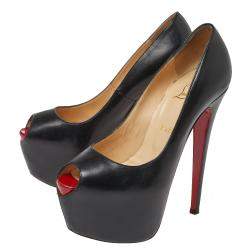 Pre Owned Christian Louboutin Black Leather Highness Peep Toe Platform Pumps Size 38.5