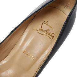 Pre Owned Christian Louboutin Black Leather Highness Peep Toe Platform Pumps Size 38.5