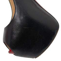 Pre Owned Christian Louboutin Black Leather Highness Peep Toe Platform Pumps Size 38.5