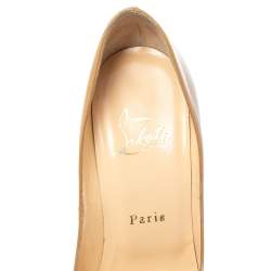 Pre Owned Christian Louboutin Beige Patent Leather Particule Square Toe Pumps Size 37