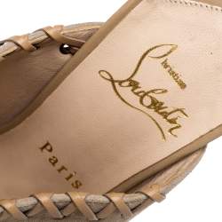 Pre Owned Christian Louboutin Beige Suede Leather Peep Toe Platform Mules Size 38.5
