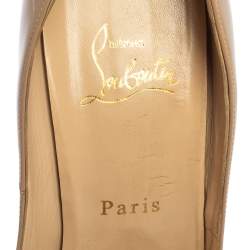 Pre Owned Christian Louboutin Beige Patent Leather Lady Peep Platform Pumps Size 39.5