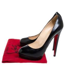 Pre Owned Christian Louboutin Black Leather Bianca Platform Pumps Size 39.5