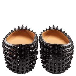 Pre Owned حذاء فلات باليه كريستيان لوبوتان مقدمة مدببة سبايك جلد لامع أسود مقاس 38.5