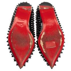 Pre Owned حذاء فلات باليه كريستيان لوبوتان مقدمة مدببة سبايك جلد لامع أسود مقاس 38.5