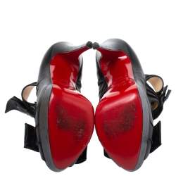 Pre Owned Christian Louboutin Black Leather Madame Butterfly Booties Size 35.5