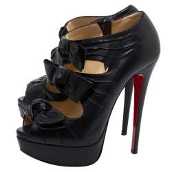 Pre Owned Christian Louboutin Black Leather Madame Butterfly Booties Size 35.5