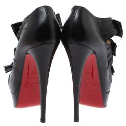 Pre Owned Christian Louboutin Black Leather Madame Butterfly Booties Size 35.5