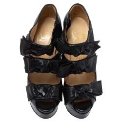 Pre Owned Christian Louboutin Black Leather Madame Butterfly Booties Size 35.5