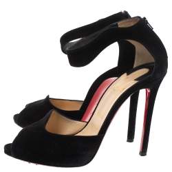 Pre Owned Christian Louboutin Black Suede Ankle Strap Peep Toe Sandals Size 40.5