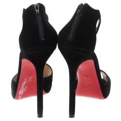Pre Owned Christian Louboutin Black Suede Ankle Strap Peep Toe Sandals Size 40.5