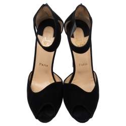 Pre Owned Christian Louboutin Black Suede Ankle Strap Peep Toe Sandals Size 40.5