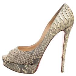 Christian Louboutin Grey/Beige Python Leather Altadama Peep Toe Platform Pumps Size 41