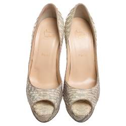 Christian Louboutin Grey/Beige Python Leather Altadama Peep Toe Platform Pumps Size 41