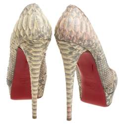Christian Louboutin Grey/Beige Python Leather Altadama Peep Toe Platform Pumps Size 41
