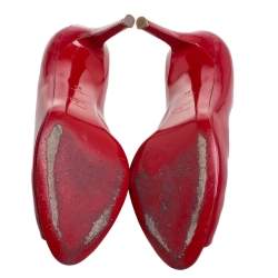 Pre Owned Christian Louboutin Red Patent Leather Flo Peep Toe Pumps Size 39