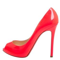 Pre Owned Christian Louboutin Pink Patent Leather Very Prive Peep Toe Pumps Size 39.5