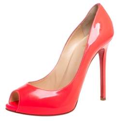 Pre Owned Christian Louboutin Pink Patent Leather Very Prive Peep Toe Pumps Size 39.5