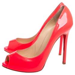 Pre Owned Christian Louboutin Pink Patent Leather Very Prive Peep Toe Pumps Size 39.5