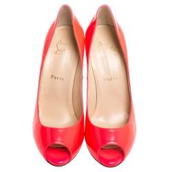 Pre Owned Christian Louboutin Pink Patent Leather Very Prive Peep Toe Pumps Size 39.5