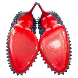 مملوكة مسبقًا Christian Louboutin Blue Leather Fifi Spike Pumps Size 38.5