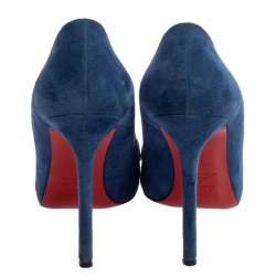 Christian Louboutin Blue Suede Glitter Embellished Peep Toe Pumps Size 39