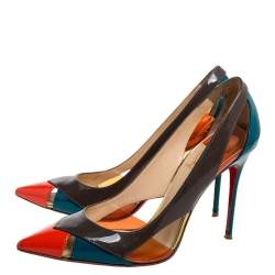 Pre Owned Christian Louboutin Multicolor Patent Leather And PVC Slingback Pointed Toe Pumps Size 39