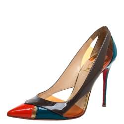 Pre Owned Christian Louboutin Multicolor Patent Leather And PVC Slingback Pointed Toe Pumps Size 39