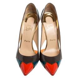 Pre Owned Christian Louboutin Multicolor Patent Leather And PVC Slingback Pointed Toe Pumps Size 39