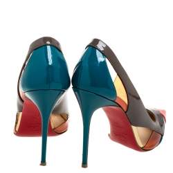 Pre Owned Christian Louboutin Multicolor Patent Leather And PVC Slingback Pointed Toe Pumps Size 39