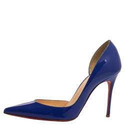 Pre Owned Christian Louboutin Blue Patent Leather Iriza D'orsay Pointed Toe Pumps Size 35.5