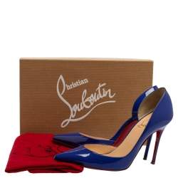 Pre Owned Christian Louboutin Blue Patent Leather Iriza D'orsay Pointed Toe Pumps Size 35.5