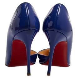 Pre Owned Christian Louboutin Blue Patent Leather Iriza D'orsay Pointed Toe Pumps Size 35.5
