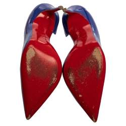 Pre Owned Christian Louboutin Blue Patent Leather Iriza D'orsay Pointed Toe Pumps Size 35.5