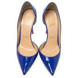 Pre Owned Christian Louboutin Blue Patent Leather Iriza D'orsay Pointed Toe Pumps Size 35.5