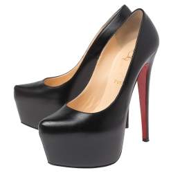 Pre Owned Christian Louboutin Black Leather Daffodile Platform Pumps Size 39.5