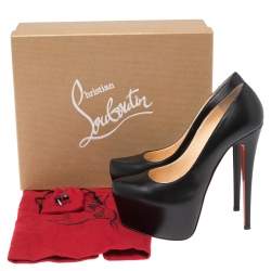 Pre Owned Christian Louboutin Black Leather Daffodile Platform Pumps Size 39.5