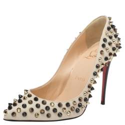 CHRISTIAN LOUBOUTIN Black Leather Pumps Heels Silver Spikes / Studded SIZE  35