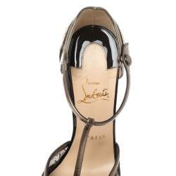 Pre Owned Christian Louboutin Gold Leather And Lace Mrs Early T-Strap Sandals Size 37