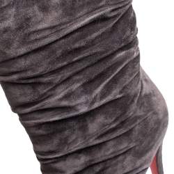 Pre Owned Christian Louboutin Dark Brown Pleated Suede Prios Mid Calf Boots Size 39.5