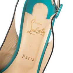 Christian Louboutin Turqouise Leather Peep Toe Platform Slingback Sandals Size 40