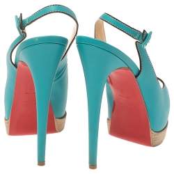 Christian Louboutin Turqouise Leather Peep Toe Platform Slingback Sandals Size 40