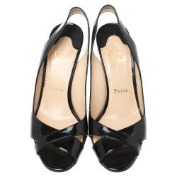 Pre Owned Christian Louboutin Black Patent Leather Marplesoft Slingback Wedge Sandals Size 39