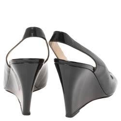 Pre Owned Christian Louboutin Black Patent Leather Marplesoft Slingback Wedge Sandals Size 39