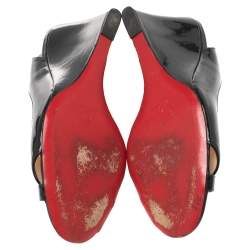 Pre Owned Christian Louboutin Black Patent Leather Marplesoft Slingback Wedge Sandals Size 39